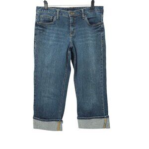 Tommy Hilfiger Crop Jeans Roll Cuff Womens Size 12 Mid Rise Med Wash Stretch